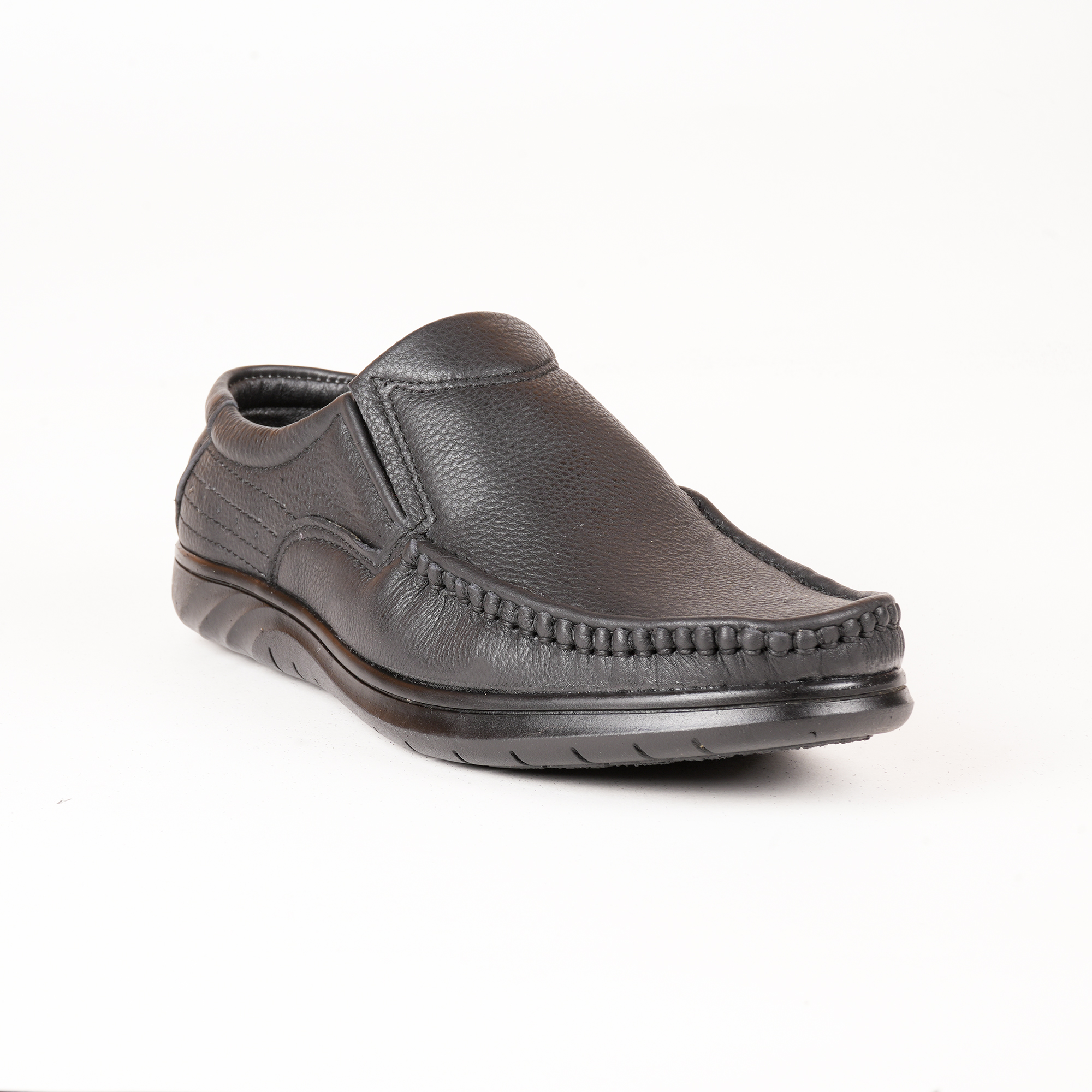Run Shoes Black Leather Slip-on Loafers for Men (3041) - Image 2