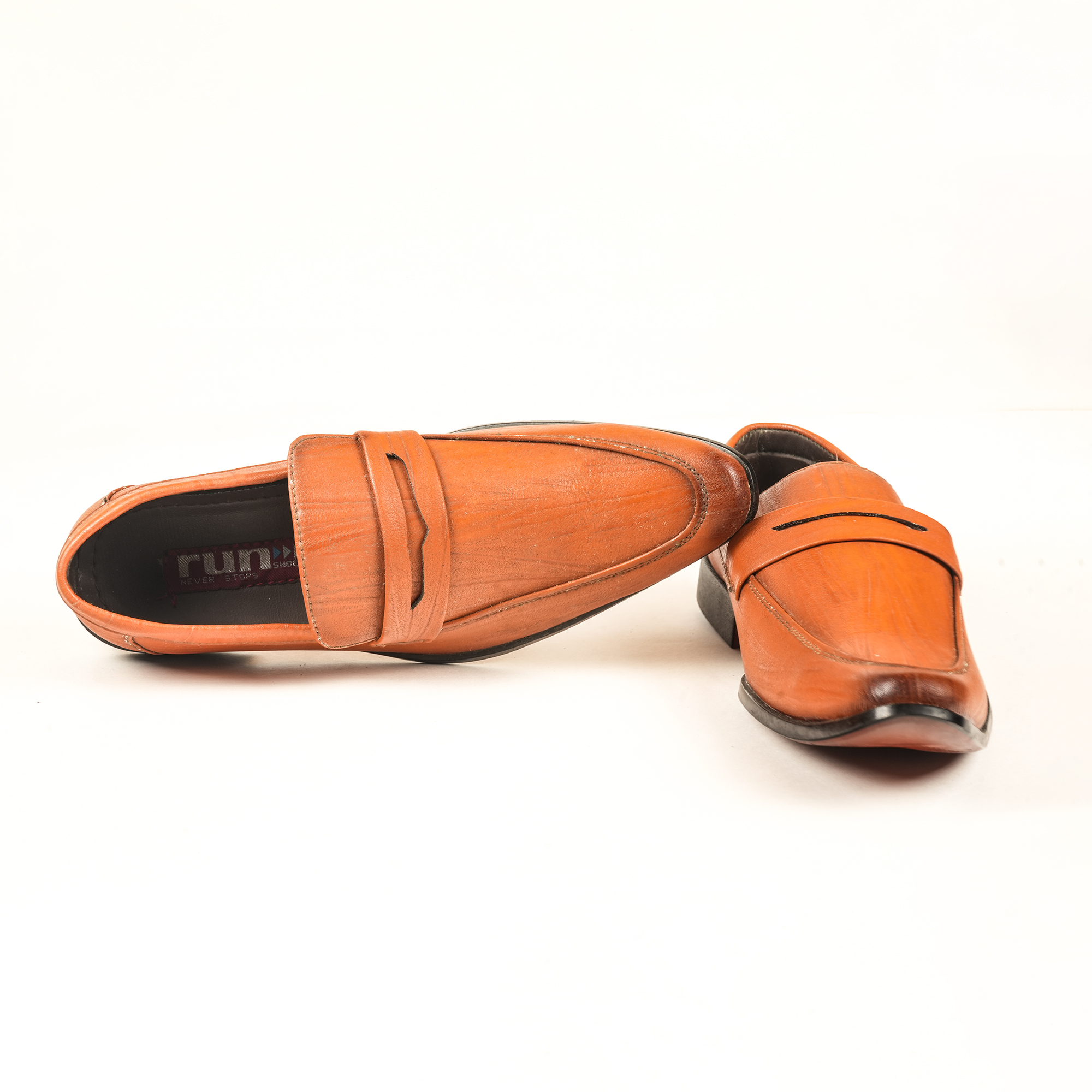 Run Shoes Tan Leather Slip-on Formal Loafers for Men (2241) - Image 4