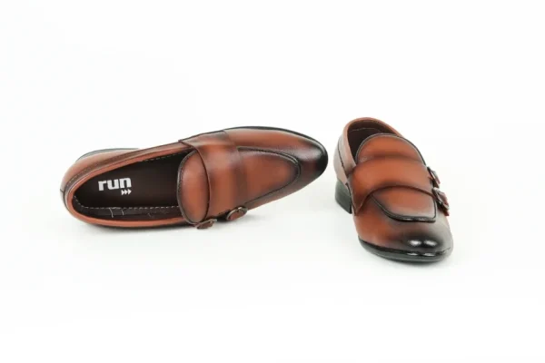 Men Formal Shoes Nepal - Run Shoes Double Monk Strap Loafers Brown