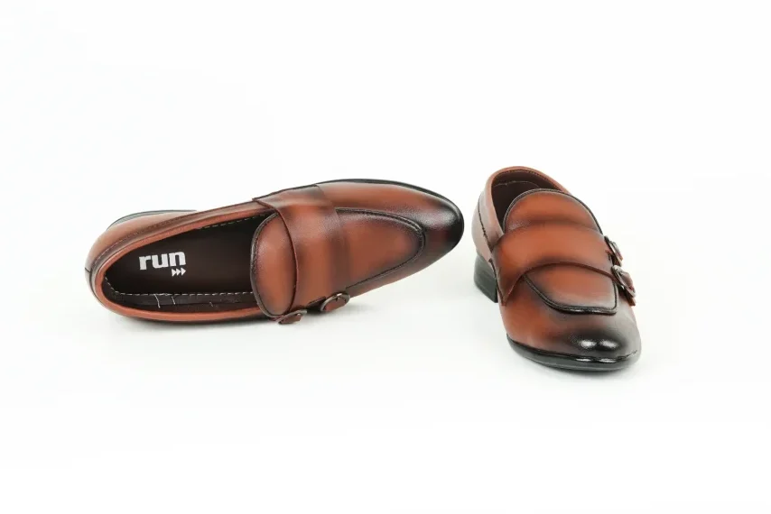 Men Formal Shoes Nepal - Run Shoes Double Monk Strap Loafers Brown