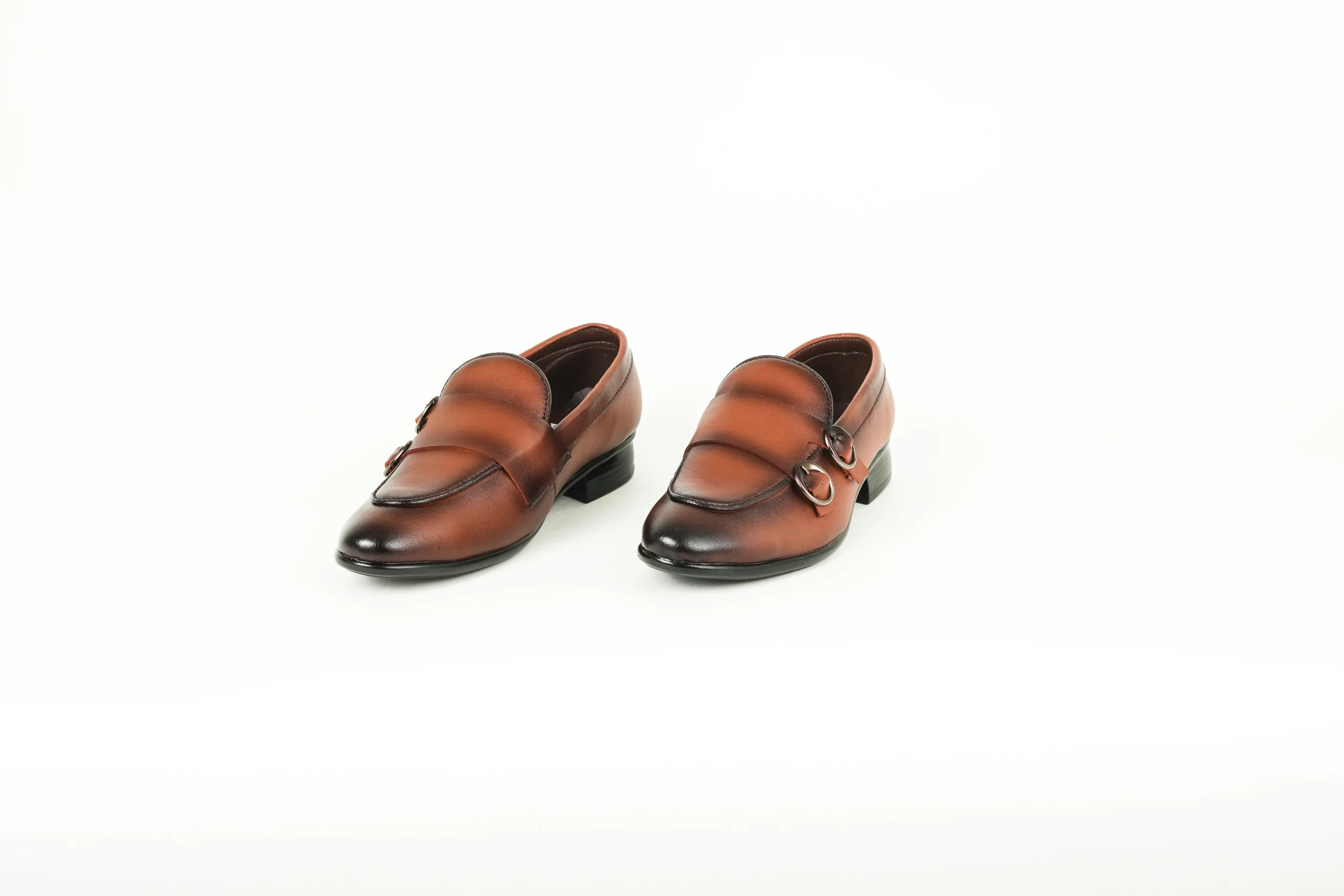 Run Shoes Men's Formal Double Monk Strap Loafers - Brown - Image 2