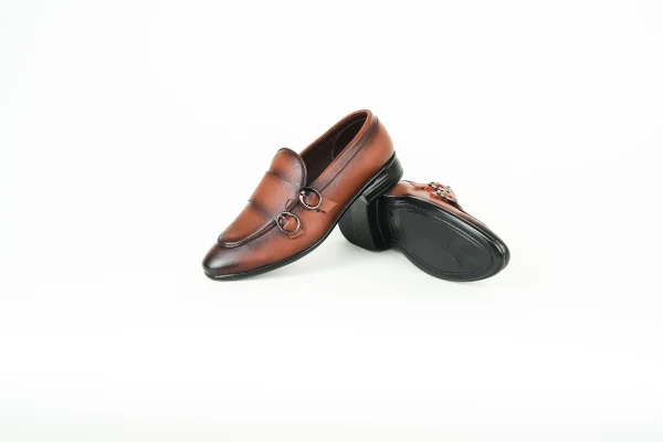 Run Shoes Men's Formal Double Monk Strap Loafers - Brown - Image 3