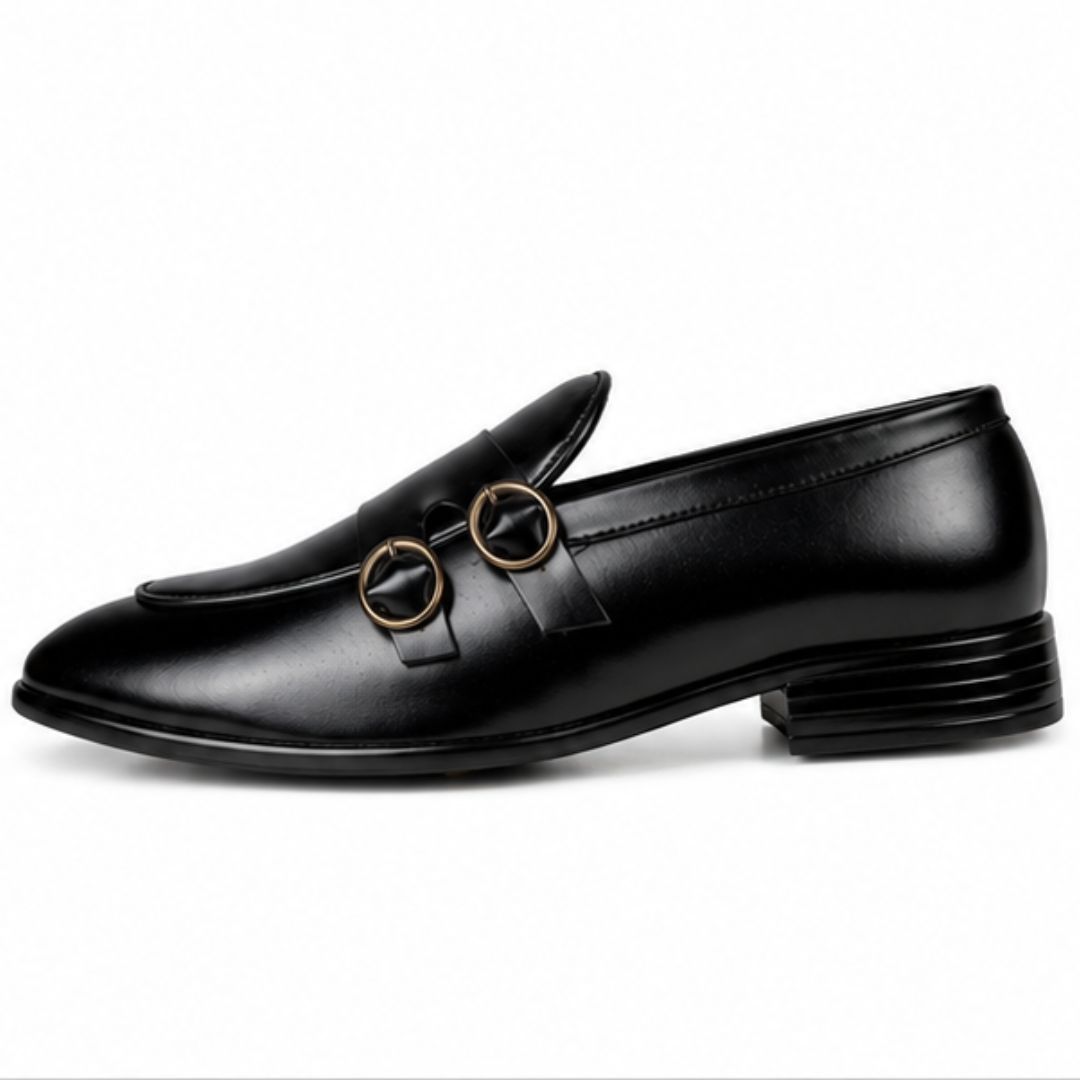 Run Shoes Double Buckle Black Loafers (2389) - Image 2