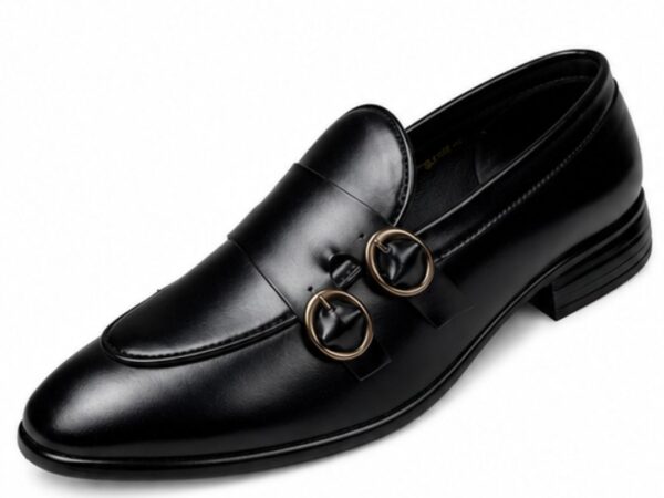 Run Shoes Double Buckle Black Loafers (2389)
