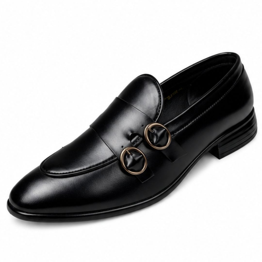Run Shoes Double Buckle Black Loafers (2389)