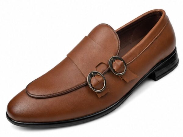 Run Shoes Double Buckle Coffee Loafers (2389)