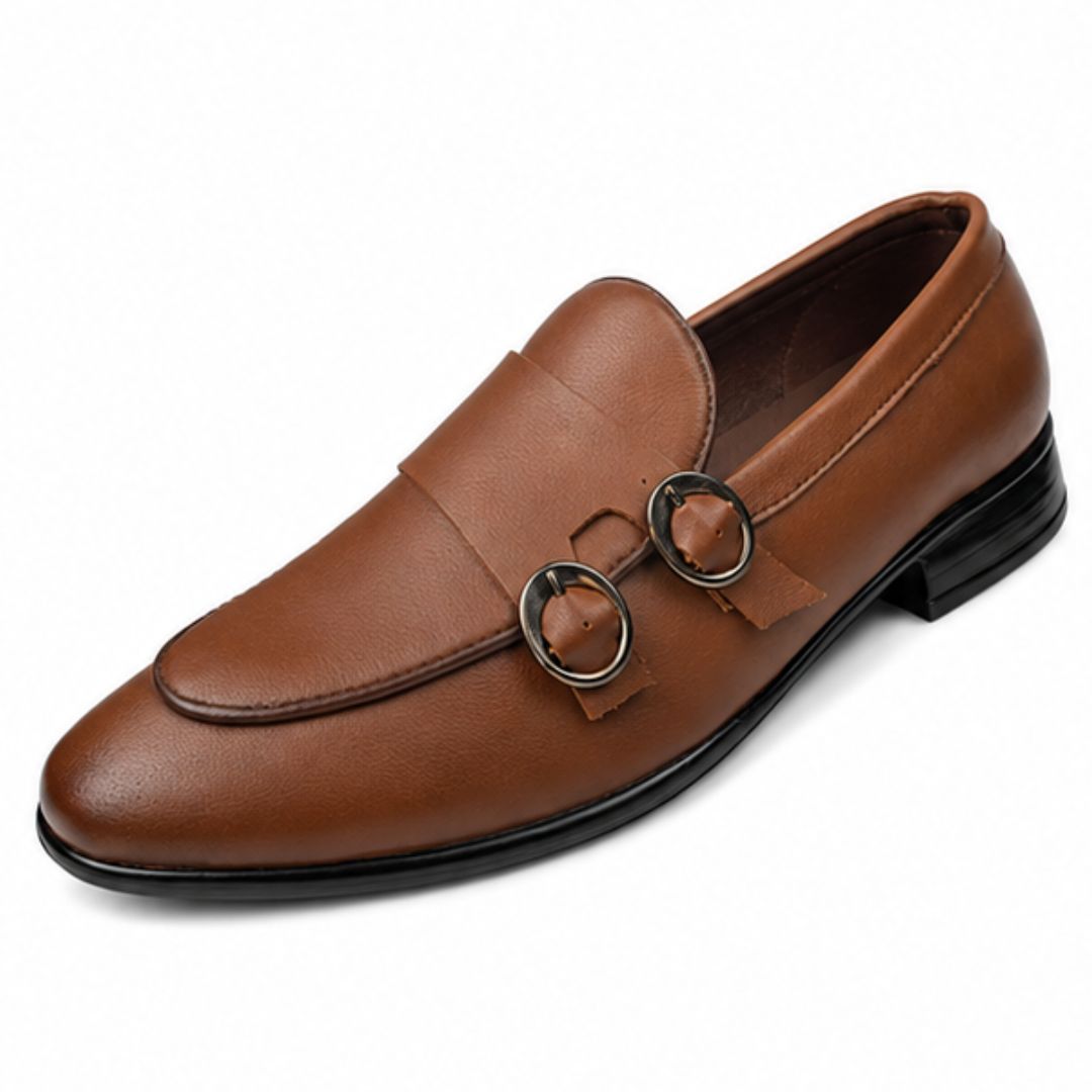 Run Shoes Double Buckle Coffee Loafers (2389)