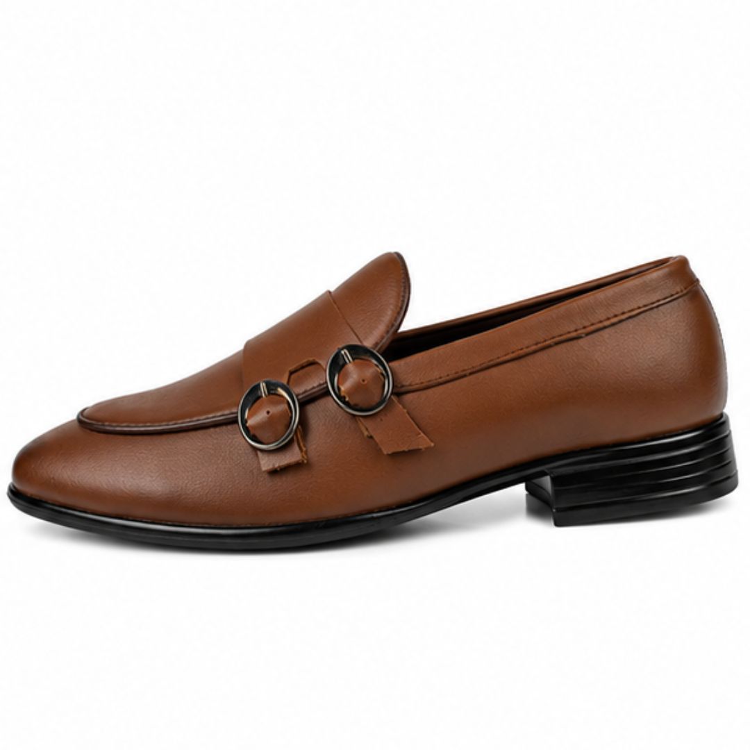 Run Shoes Double Buckle Coffee Loafers (2389) - Image 2