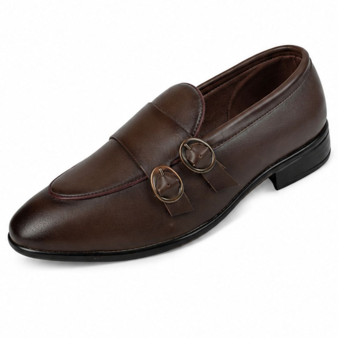 Run Shoes Double Buckle Brown Loafers (2389)